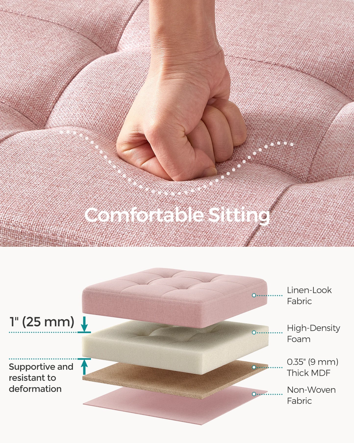 Mazie Collection - 43 Inches Folding Storage Ottoman Bench, Ottoman Foot Rest, End of Bed Bench, Storage Chest