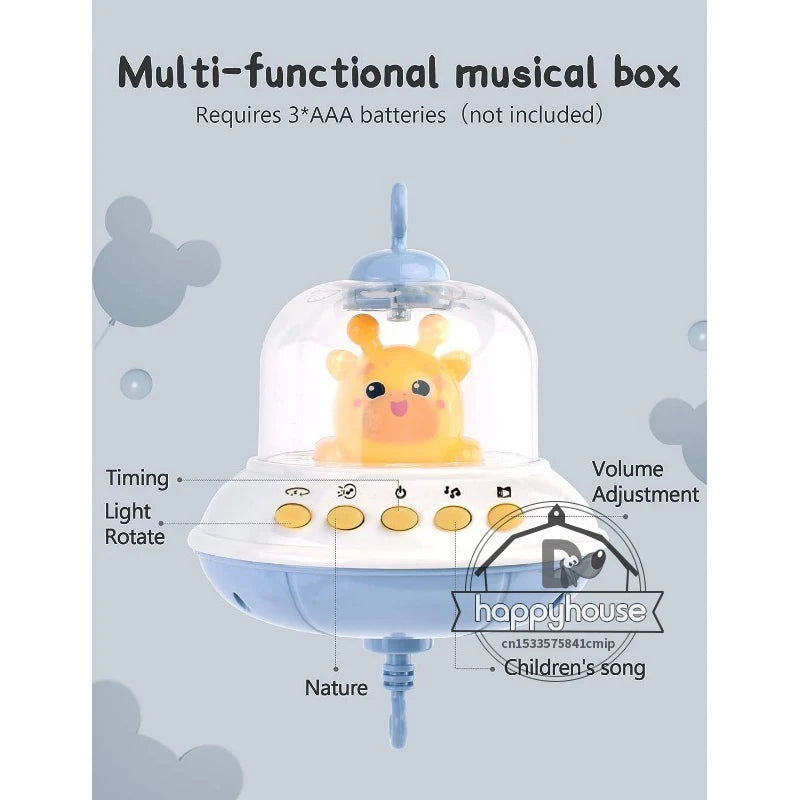 Newborn Baby Crib Musical Mobile with Lights Music Projection for Infants Remote Control Crib Toy