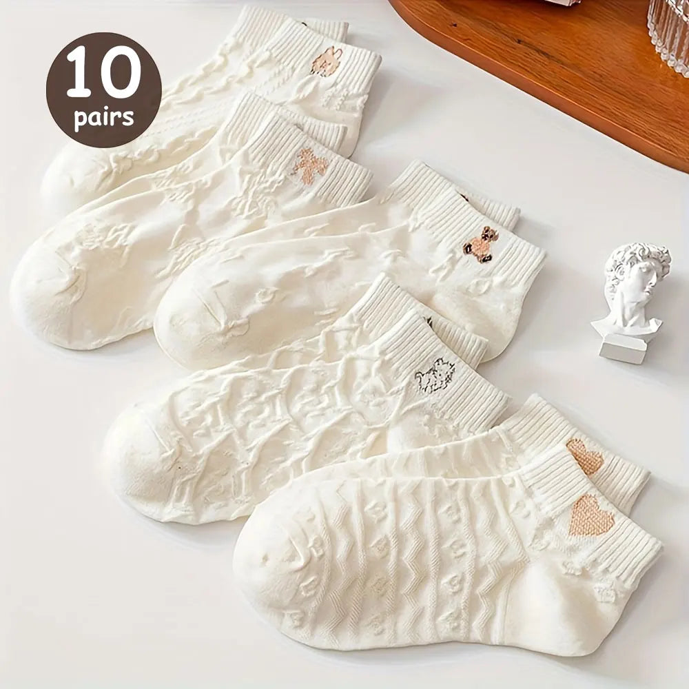 5/10/20 Pairs Women Cartoon Teddy Bear Ankle Socks
