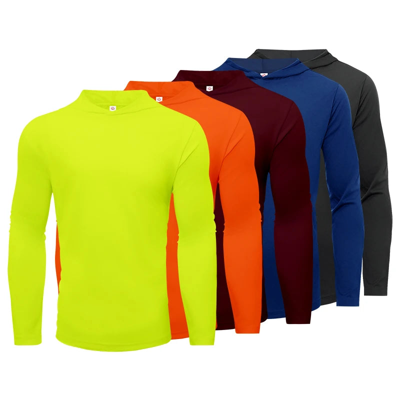 Men's sports long sleeved T-shirt solid color breathable for running and fitness 5 piece set