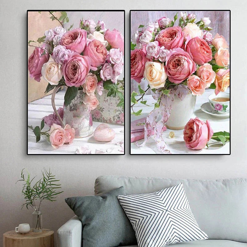 Pink Peony Flower Paintings Poster