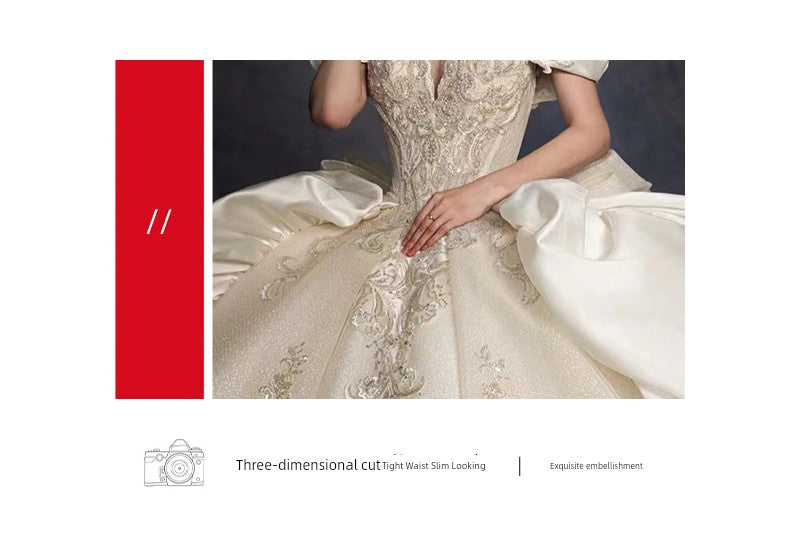 off-Shoulder French Royal Style Retro Wedding Dress