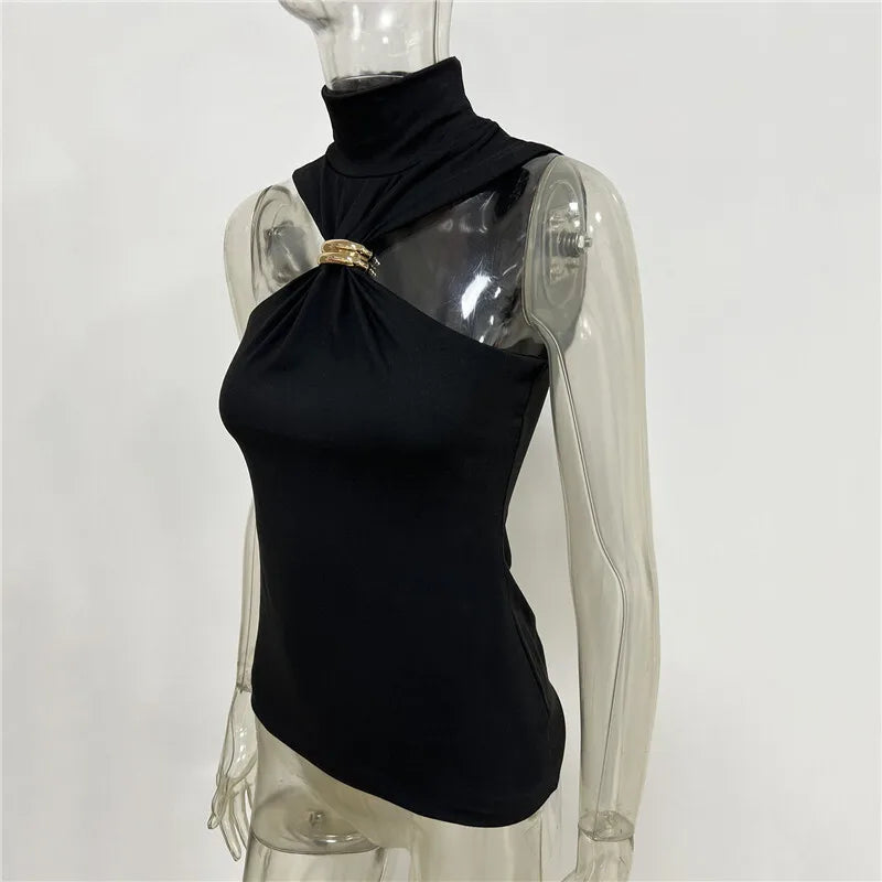 Turtleneck Basic Knit Women Tank Tops