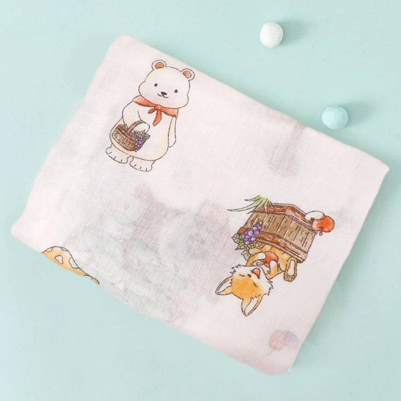 110cm Baby Swaddle Blanket Wrap Burping Clothes Dual Layers Muslin Blankets Boy Girl Organic Soft Cotton