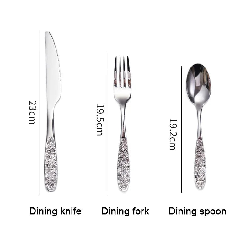 1/3Pieces Gold Cutlery Set Stainless Steel Vintage Western Dinnerware Luxury Tableware Engraving Forks Knive Spoons Sliverware