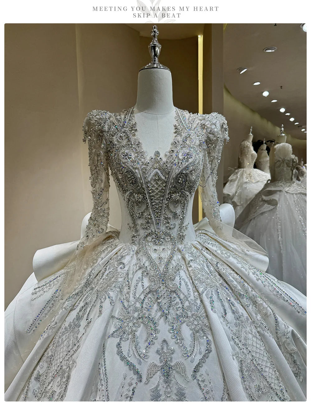 Luxurious Bride Wedding Dress High Quality Satin Gown with Exquisite Beading and Long Train
