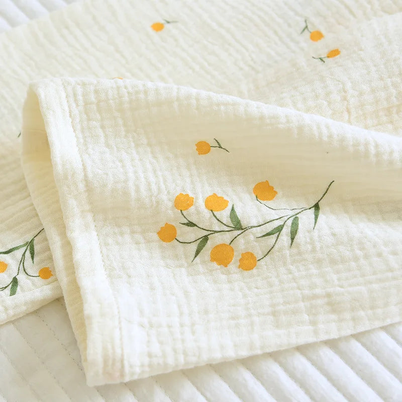 Summer women's cotton crepe three-piece short sleeve + shorts + trousers large size simple flower pajamas