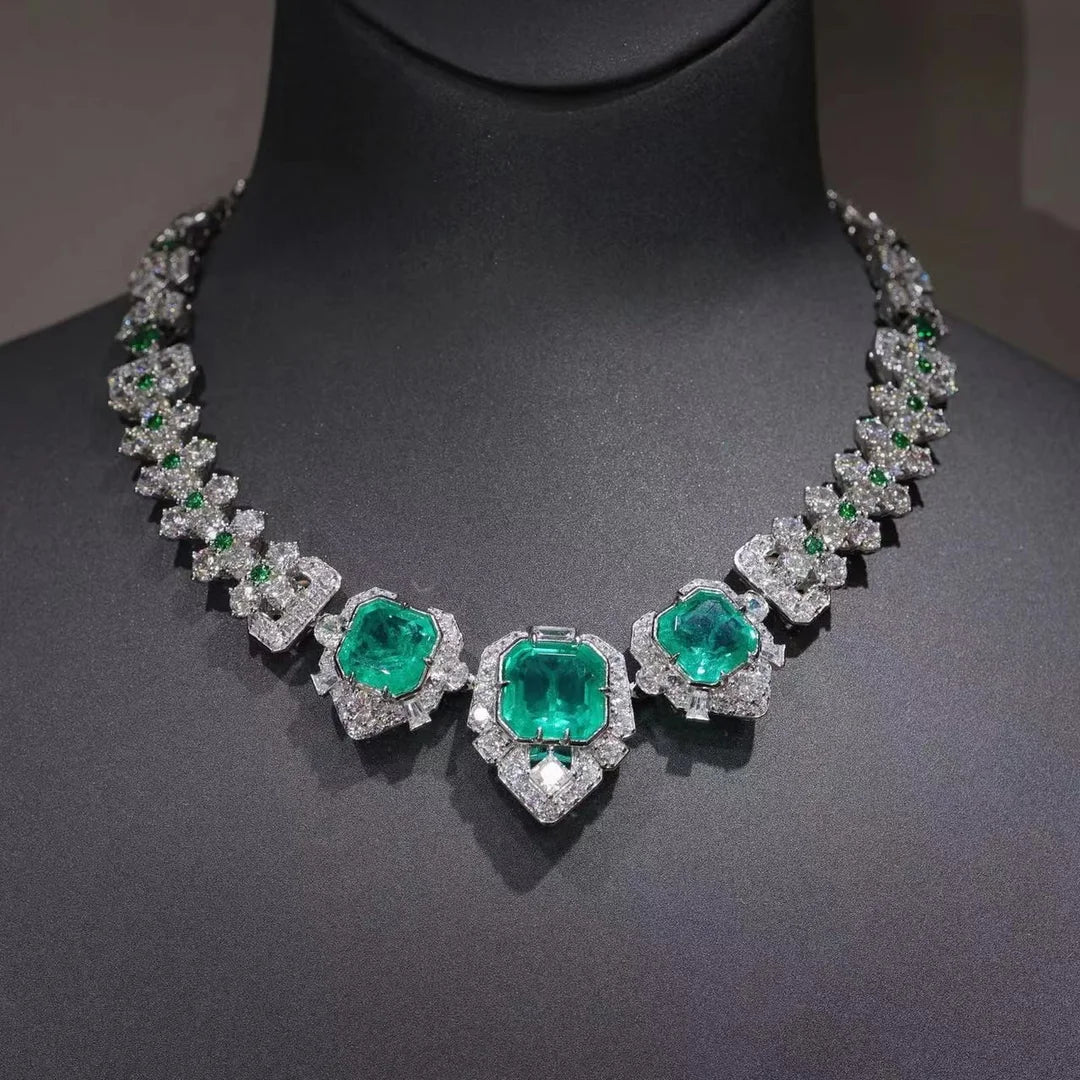 100% 925 Sterling Silver Created Emerald Lab Diamond Pendant Necklaces for Women Fine Jewelry