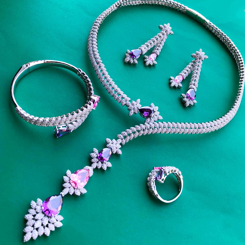 4PCS Green CZ Luxury African Dubia Jewelry Set