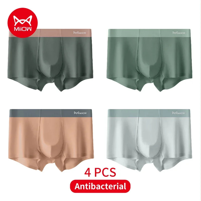 4Pcs Traceless Breathable Silky Antibacterial Men Boxers Trunks