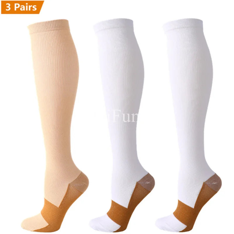 3 Pair Copper Compression Socks Women Men Anti Fatigue Pain Relief Unisex Knee High 15-20
