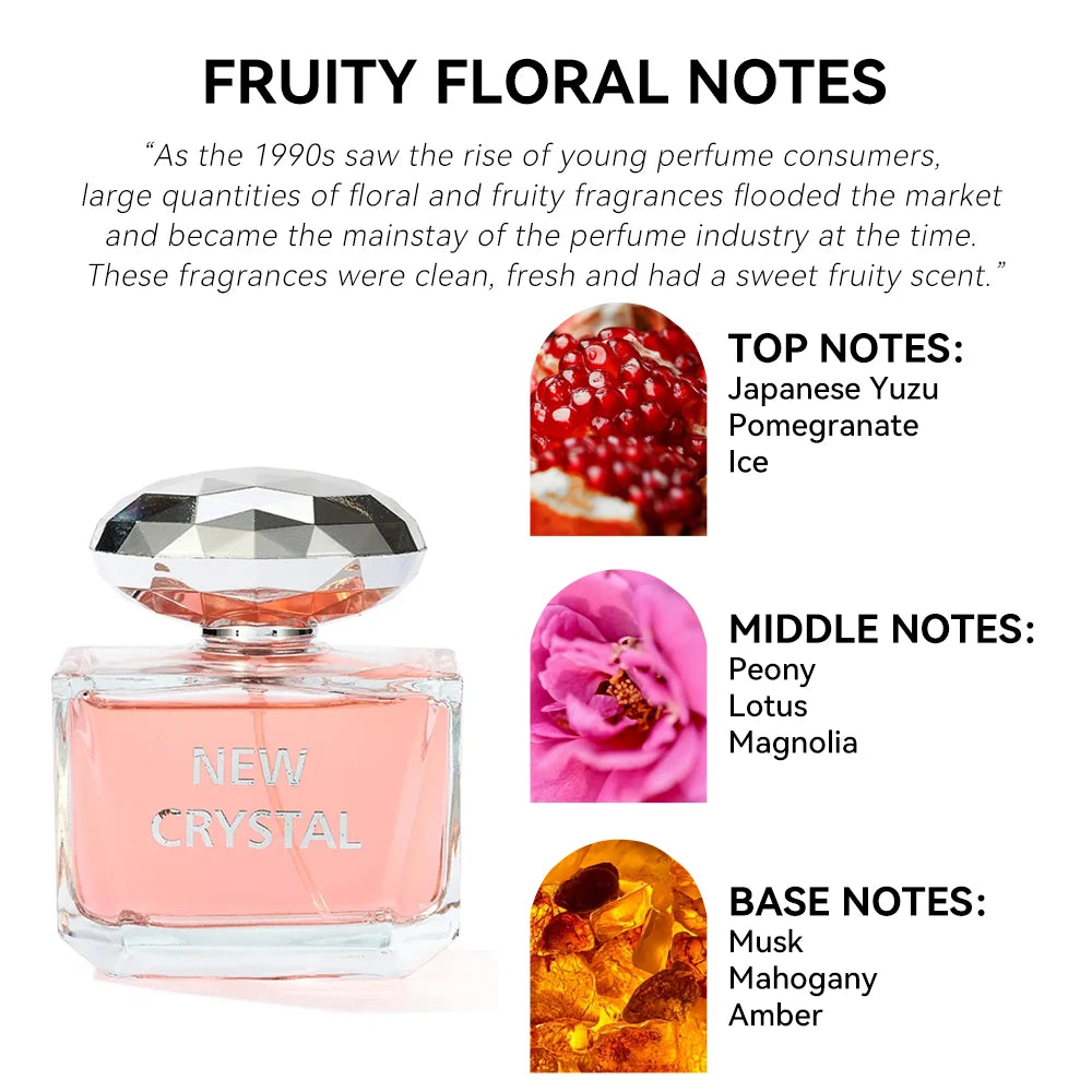 100ML 3.4FL.OZ New Crystal Long-lasting Perfumes for Women, Fruity Floral