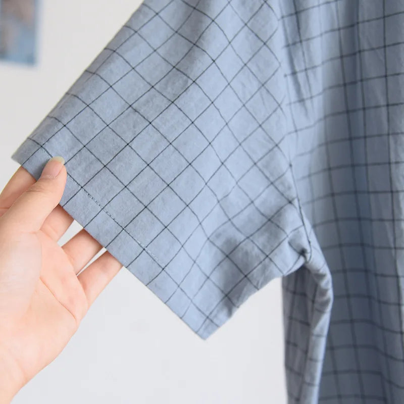 Men's Pajamas Summer Thin Short-sleeved Shorts Cotton Plaid