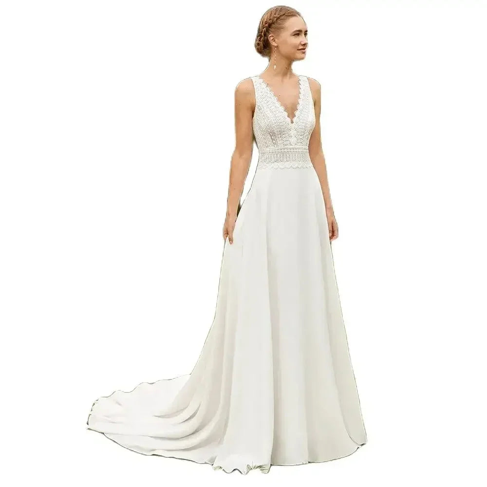 Beach Wedding Dress 2024 - Boho Lace Backless Gown Customizable