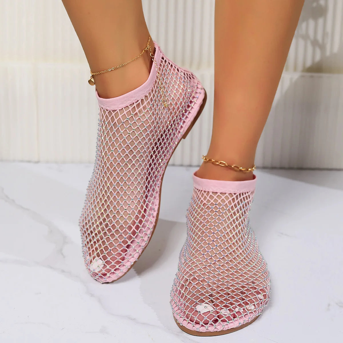 Summer Women's round Toe Flat Bottom Sandals Casual Slip-On Sexy Diamond