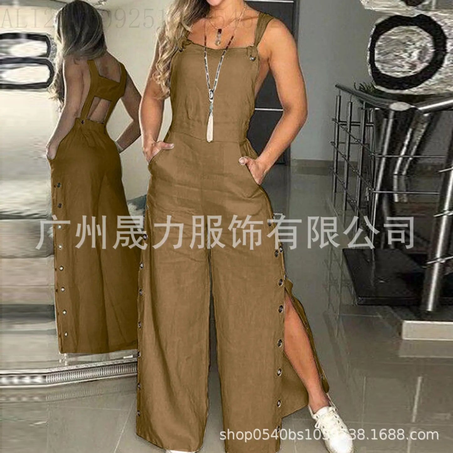 Women's Jumpsuit Solid Color Suspenders Sleeveless Wide Leg Straight Pants