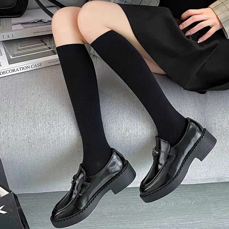 Women Stockings College Style Knitted Cotton Knee Socks