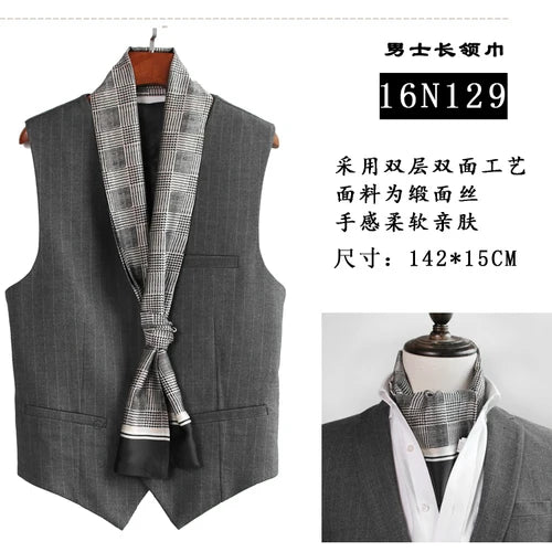 Men's silk scarves British strip printed narrow scarf suit decorative