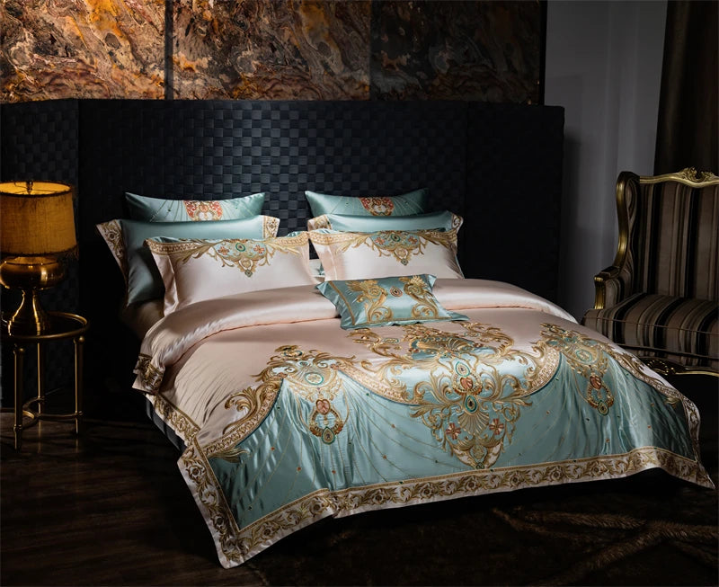 4/6/9Pcs Royal Gorgeous European Palace Embroidery Bedding Set Egyptian Cotton Duvet Cover Bed Sheet Pillowcases
