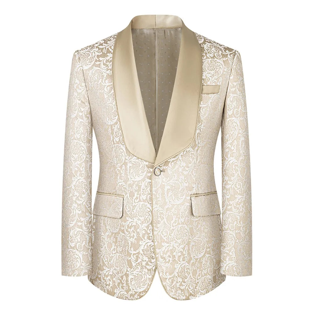 Elegant Format Jacquard Men's Slim Suit Single Breasted