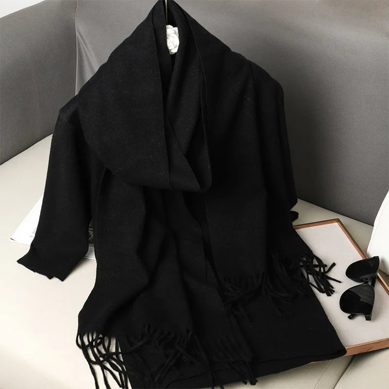 Color Solid Women Winter Scarf Warm Thicken Cashmere Shawl