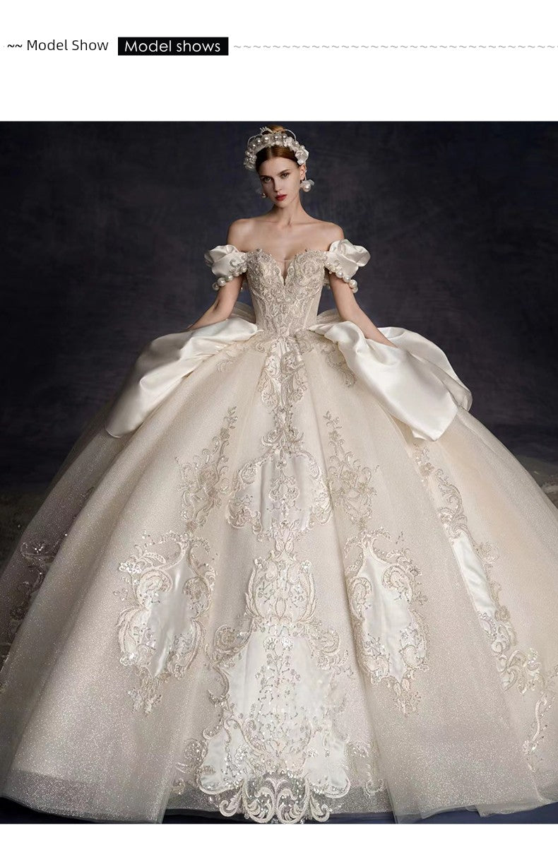 off-Shoulder French Royal Style Retro Wedding Dress