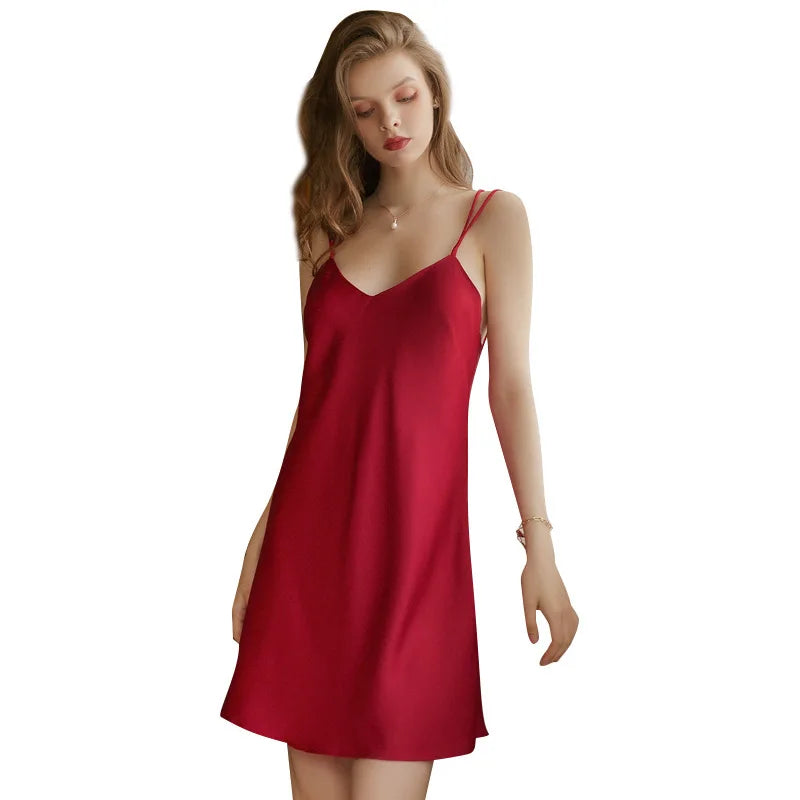 Sexy Silk Nightgown Lingerie Backless Short