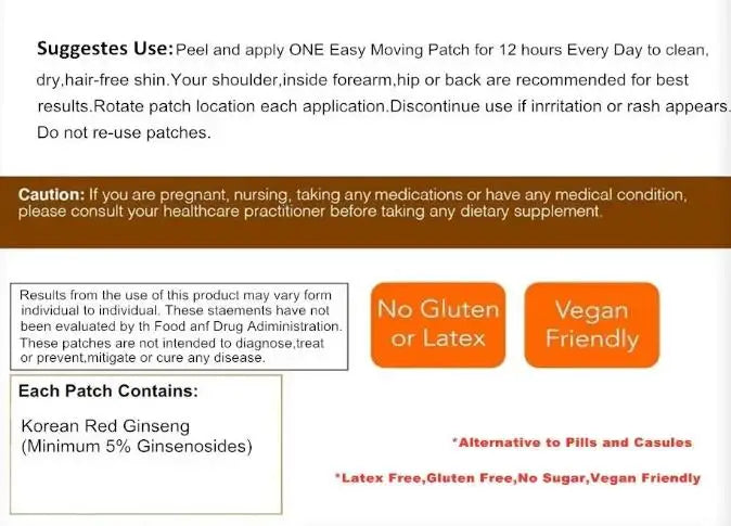 Korean Red Ginseng Root Transdermal Patches 30 Count Energy Focus Performance Vitality Immune Support