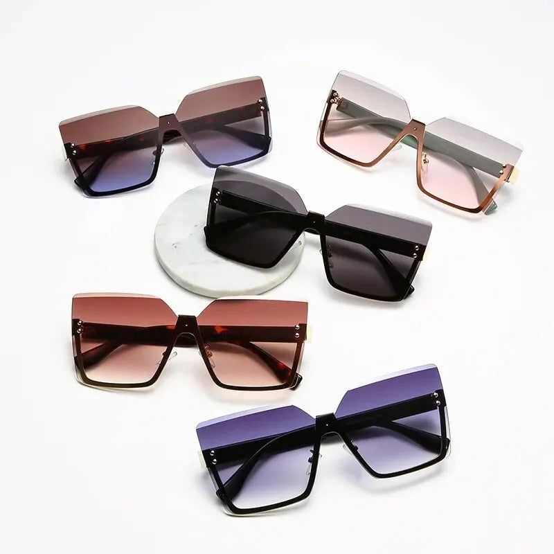European & American Style Half-frame Metal Sunglasses Fashion Slim Anti-uv Glasses