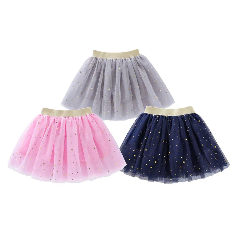 Girls Mesh Miniskirts Princess Stars Glitter Dance Ballet Tutu