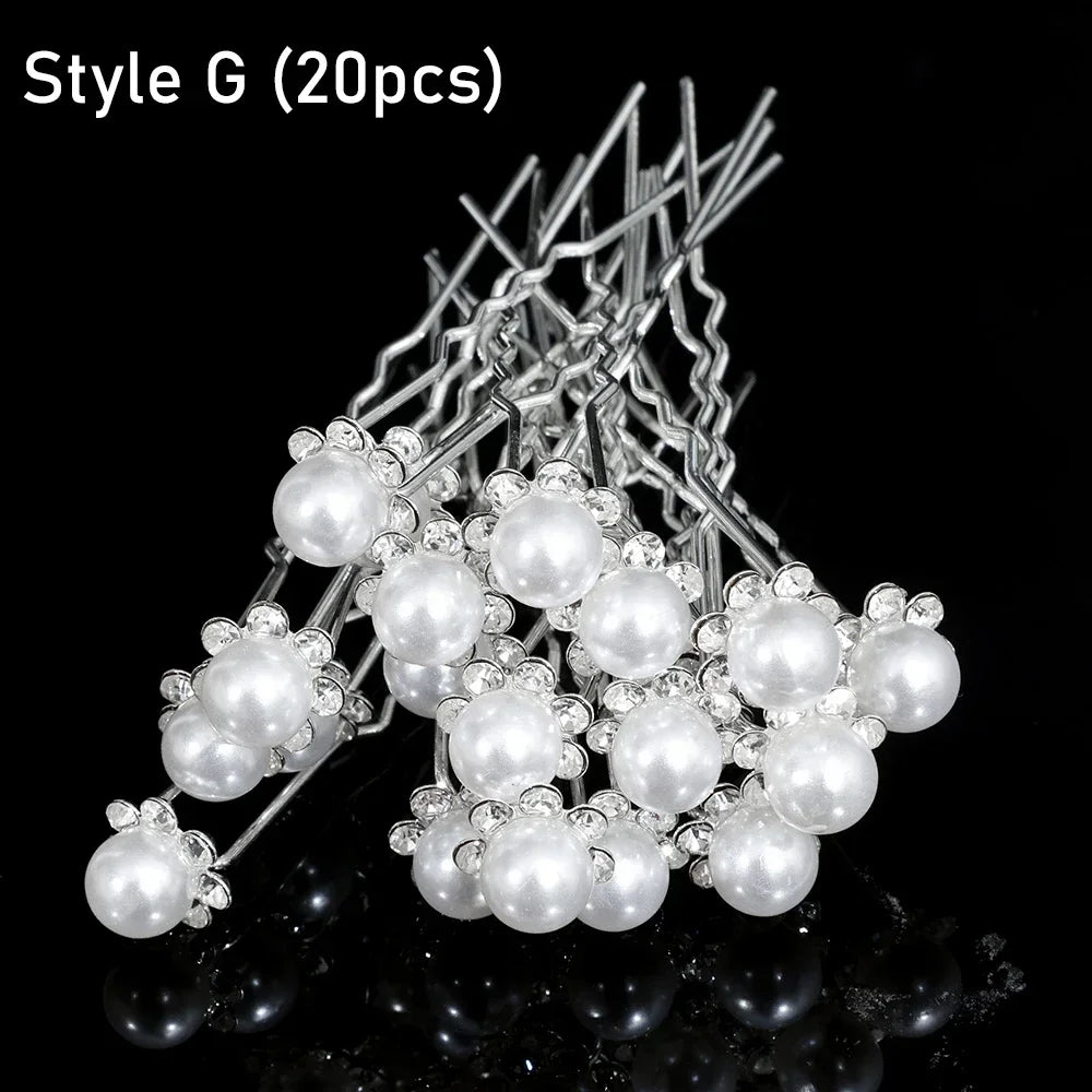 20pcs Elegant Pearl Crystal Hairpin Wedding Bridal U-shaped Metal Hair Comb Forks for Women