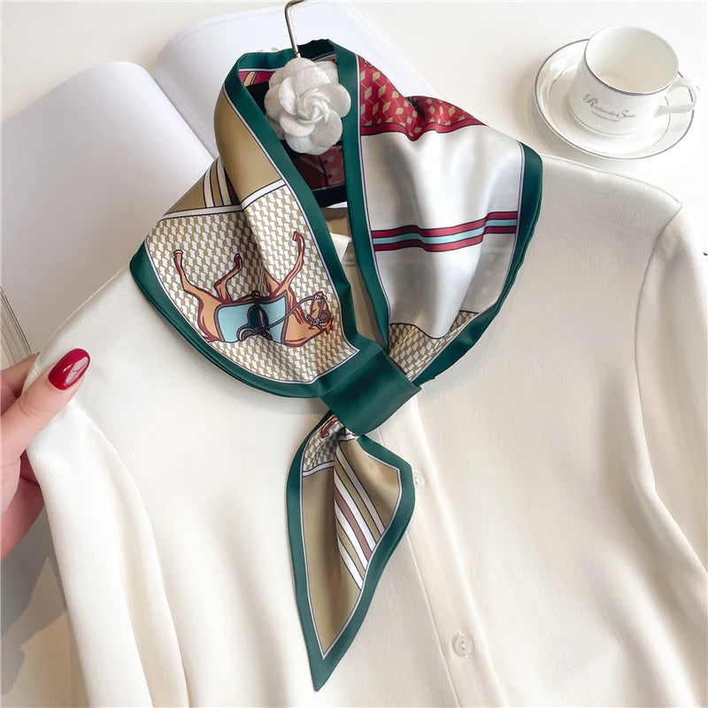 Luxury Striped Print Silk Scarf for Women