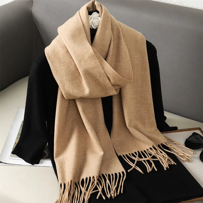 Color Solid Women Winter Scarf Warm Thicken Cashmere Shawl