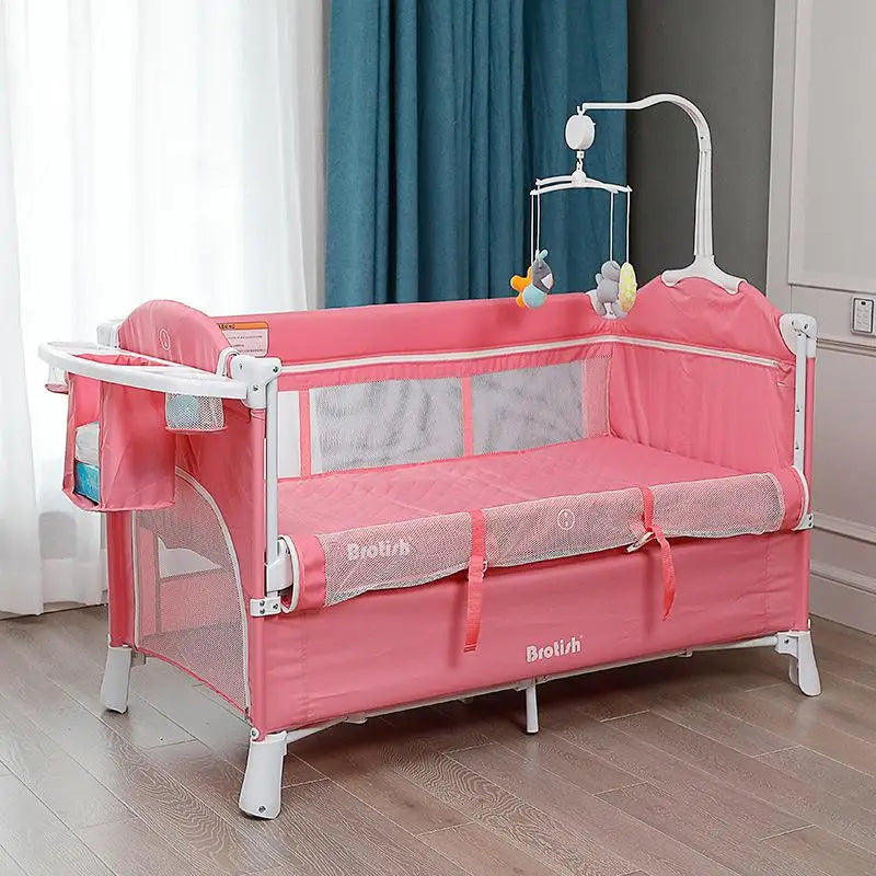 Multifunctional Portable Baby Crib Foldable With Diaper Table Cradle Rocker Kid Game Bed Bedroom Furniture For 0-6 years
