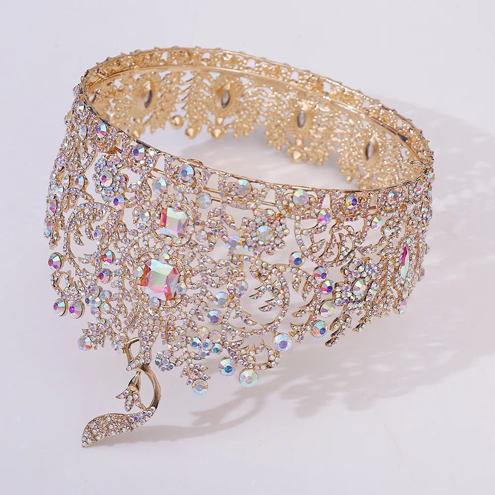 Baroque Rhinestone Crystal Crown Tiaras Hair Accessory For Bridal Wedding & Beauty Pageant