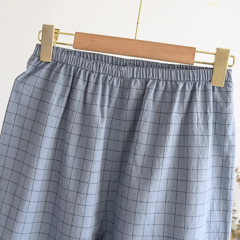 Men's Pajamas Summer Thin Short-sleeved Shorts Cotton Plaid