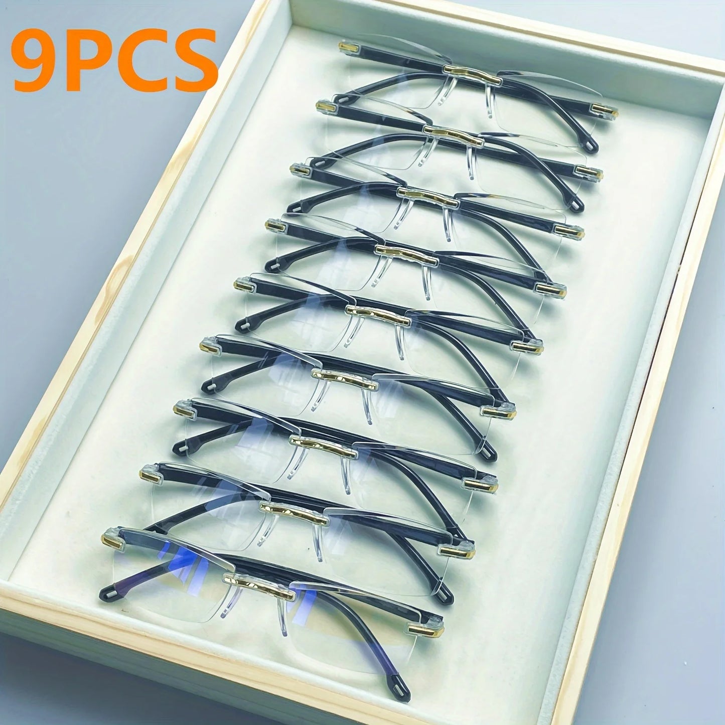 9-Pack Unisex Rectangle Rimless Reading Glasses