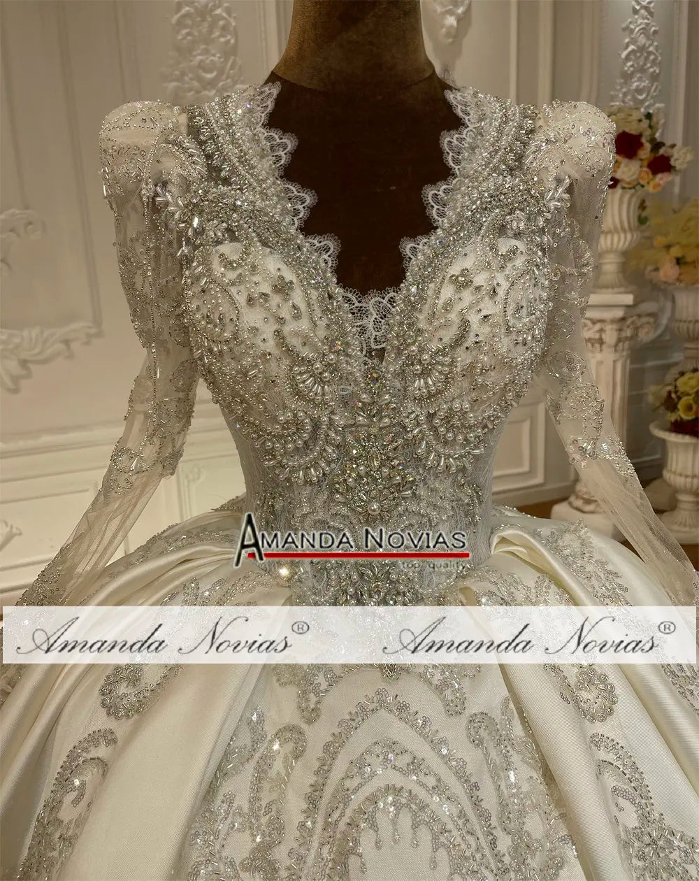 Customized Amanda's Satin Rhinestone Wedding Dress