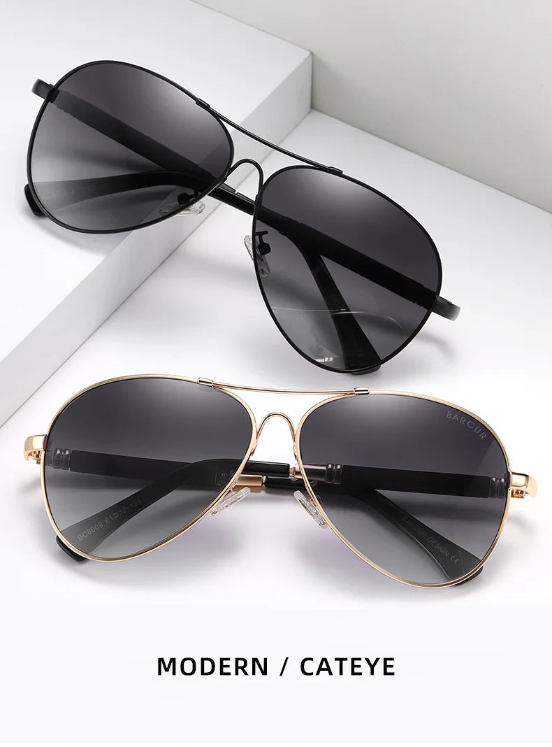BARCUR Design Frame Sunglasses Polarized For Men Women Pilot Gradient Lens Eyewear Mirror Shades