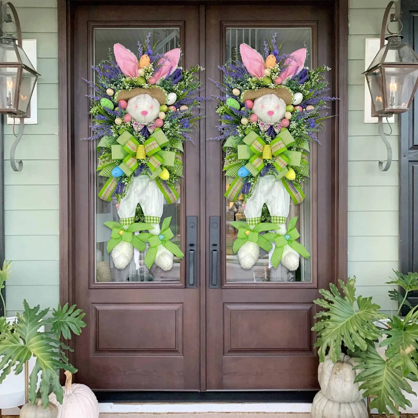 Bow Ribbon Easter Eggs Wreath Front Door Decor