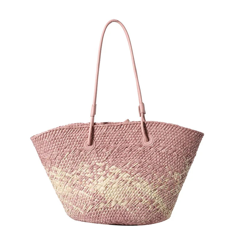 Color Straw Underarm Shoulder Bag, Summer Beach Vacation Travel Tote Bag