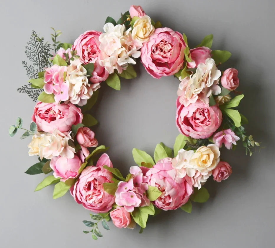 Home Decor Artificial Peony Front Door Wreath
