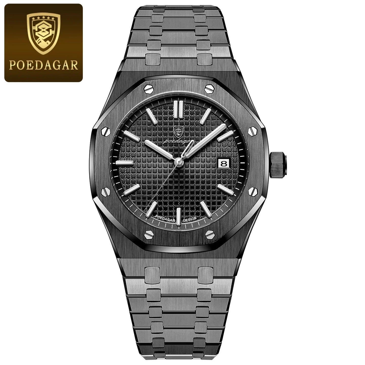 POEDAGAR Luxury Business Man Wristwatch Waterproof Luminous Stainless Steel Fashion Quartz