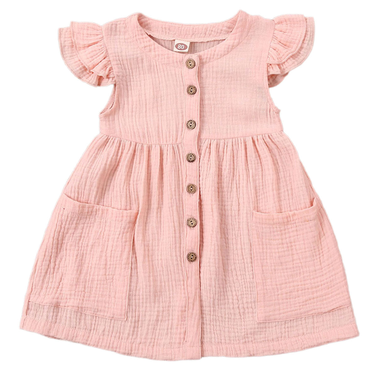0-6Years Toddler Kid Baby Girl Summer Dress Ruffles Sleeves Cotton Button Pocket Dress Sundress
