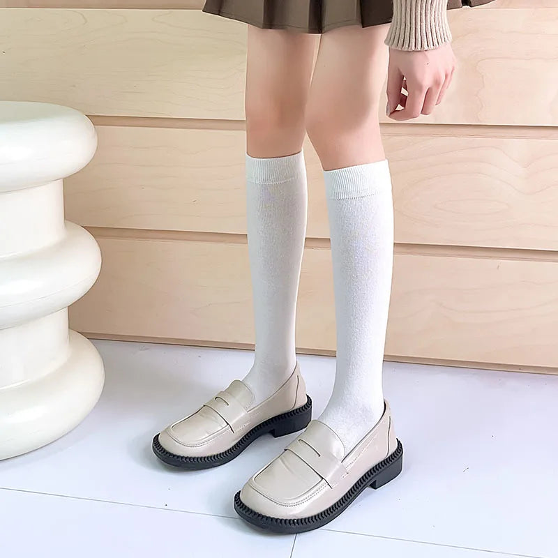 Women Stockings College Style Knitted Cotton Knee Socks