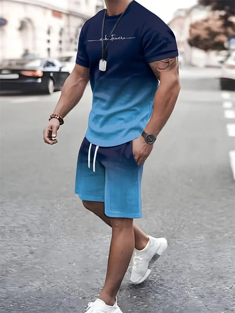 Men's Summer Outfit Short Sleeve T Shirt & Short Set 2 Piece Sportwear 3D Printed