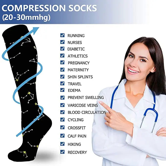 New Compression Socks Men Women Graduated 20-30 Mmhg Fit For Medical Edema Diabetes Varicose Veins, Running Compression Socks