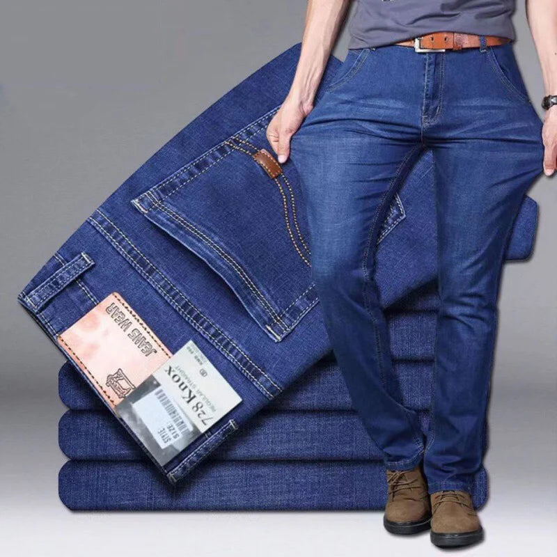Men Light Luxury Stretch Slim Fit Comfortable Soft Pants Straight Casual Denim Trousers