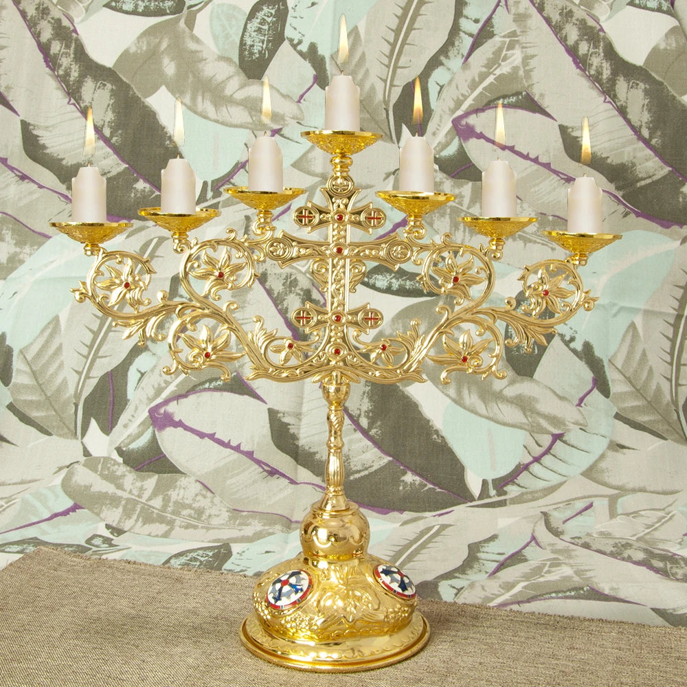 Metal Alloy 7 Branch Candle Holder Church Home Decoration Gold Plated