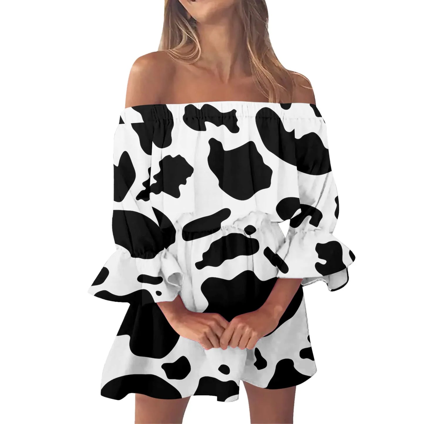 Elegant Summer Print Off Shoulder Dress for Women